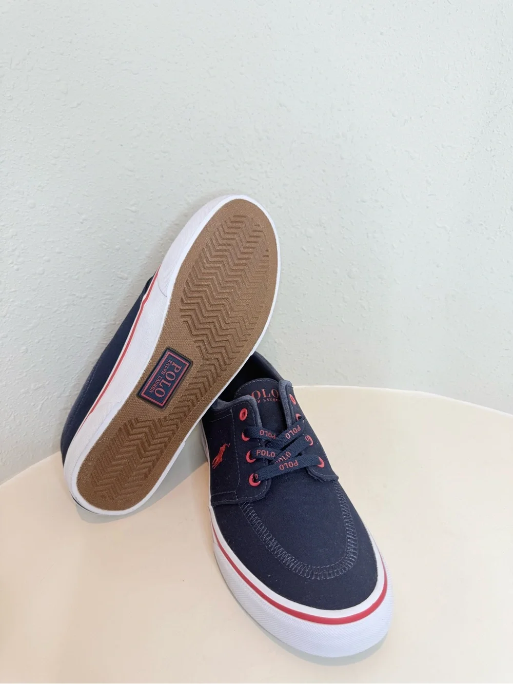 Polo Ralph Lauren Men’s Faxon X Pony Navy Red Canvas Sneakers Size 8 NWT
